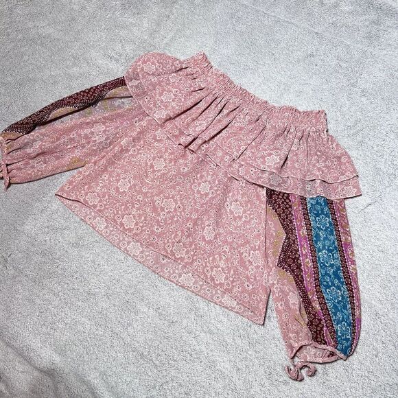 Misa Los Angeles Top Womens XS Pink Floral Sheer Boho Off the Shoulder Lyla - Picture 3 of 12